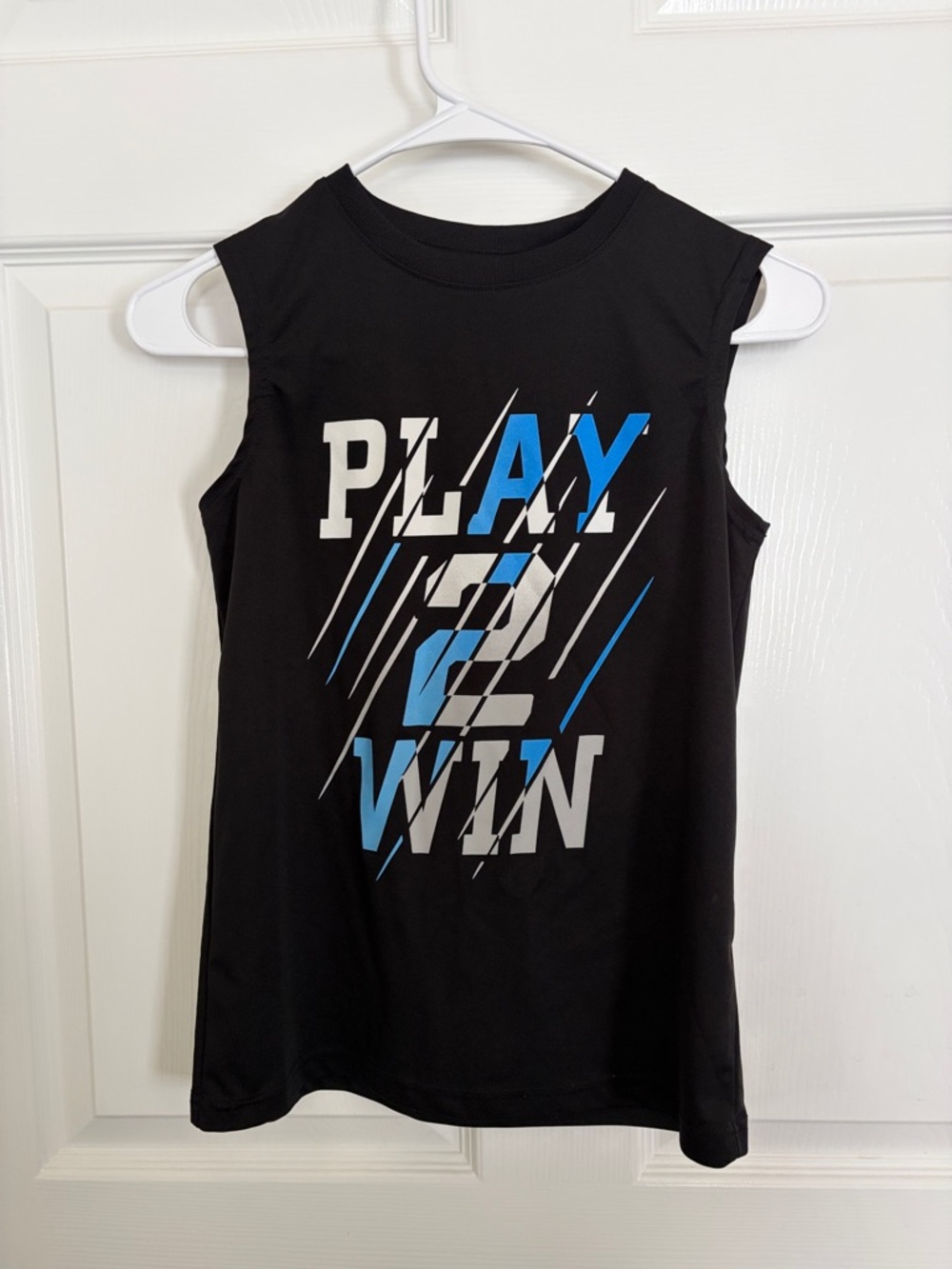 Boys Black Athletic Tank Top with Blue Graphic - Play 2 Win
